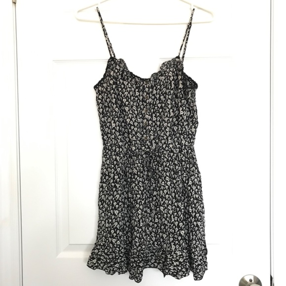FOREVER 21 Floral Mini Dress M Fit Black Off White Waist Tie Buttons - Picture 16 of 16